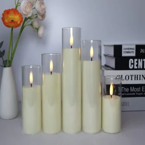 Plastic Ivory-Texture LED Column Candle, Remote-Controlled, Battery-Powered, Flickering Flameless Candle