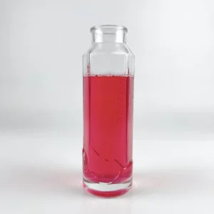 Polygonal Clear Glass Bottle with Wide Mouth, Short Neck and Sealed Cap, 500ml