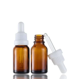 Popular Amber Glass Dropper Bottles for Cosmetic Essential Oil Skin Care Cream & Face Mask Packaging 15ml With Childproof Cap