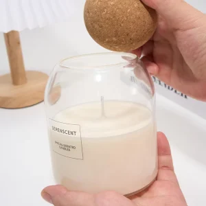 Popular Fashionable 15oz 25oz 30oz Borosilicate Transparent Scented Container Glass Jar Candle With Wooden Ball Cork