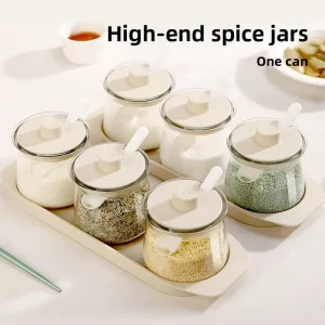Portable BPA-Free 3-Piece Glass Seasoning Jar Set with Spoon Lids 300ml