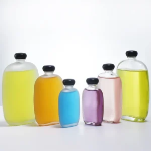 Portable Flat Glass Energy Drinks Wine Coffee Juice Tequila Beverage Bottles 100ml 250ml 500ml Screw Cap Custom Color