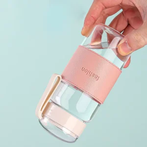 Portable Glass Tea Cup with Horizontal Cover for Office Use