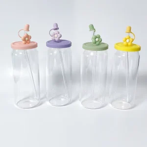 Portable Glass Water Bottle with Silicone Lid and Straw for Homemade Drinks