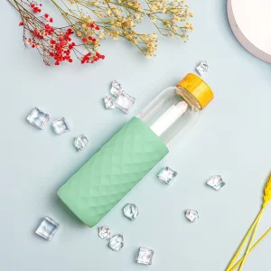 Portable Glass Water Bottle with Silicone Sleeve and Bamboo Lid