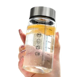 Portable Transparent Glass Water Bottle 301-400ml with Lid, High Temperature Resistance