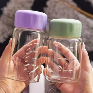 Portable & Wide Mouth Milk Cup High Temperature Resistant Borosilicate Glass Water Bottle With Lid