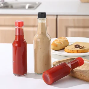 Premium 100ml 150ml 250ml Salad Dressing Glass Bottles with Red Black Cap for Ketchup Sauce Storage Salad Saucer Bottle