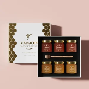 Premium 150g 6pack Food Grade Jam Honey Glass Packaging Set Leak Proof Pickles Tea Coffee Glass Bottle with Dipper and Gift Box