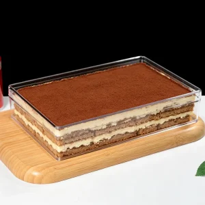Premium 2mm Thick PS Rectangular Tiramisu Box Crystal Clear 2200ml Extra Large Food Grade Mousse Dessert Container Bakery Lid