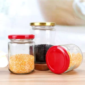 Premium Clear Round Glass Jar Complete With Metal Lid Secure Sealing for Cereals Nuts and Spices Storage