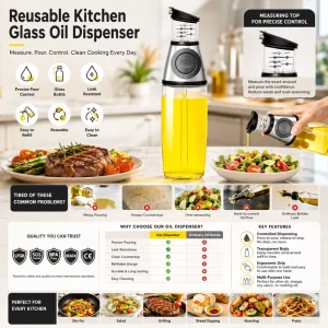 Premium Glass Oil Dispenser Bottle for Restaurant Kitchen Dining Table Use