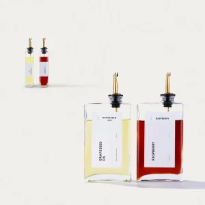 Premium Glass Olive Oil & Vinegar Dispenser Bottle Set Leak Proof Pour Spout for Kitchen