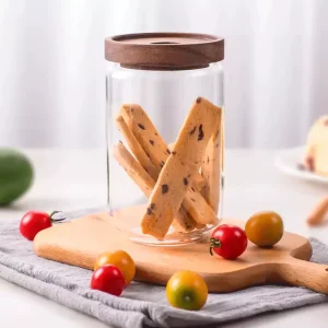 Premium High Quality Transparent Glass Storage Jar High Borosilicate Glass Acacia Wood Lid Vacuum Moisture Proof
