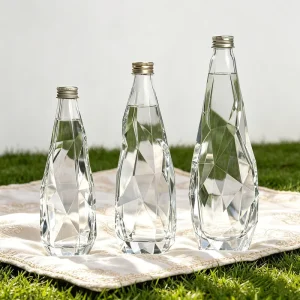 Premium Luxury Cut Custom 500ml 750ml Glass Bottle for Daily Drinking Water Soda Water Custom High End