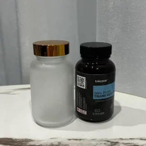 Private Label Frosted Amber Glass Capsule Bottle, 150ml and 250ml, with Gold Cap for Supplements and Powder