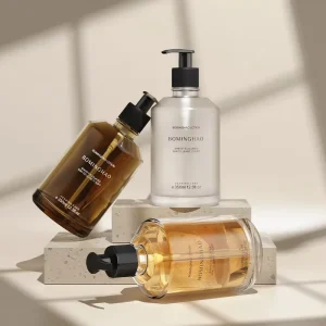 Private Label Luxury Organic 350ml Cosmetic Glass Bottle Classic Amber Round Glass Lotion Shampoo Bottle With Pump