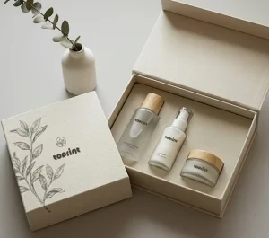Private Label Skincare Packaging Box with Frosted Glass Bottle, Wood Lid, Toner Lotion Cream Container, 3-Piece Gift Set