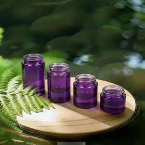 Purple Wide-Mouth Glass Jar with White Lid for Cream Balm and Skin Care