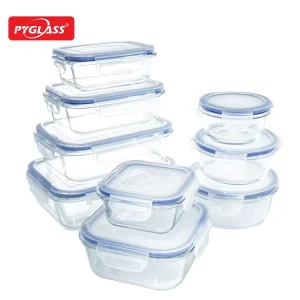 Pyglass 18 Piece Modern Eco Friendly Glass Food Storage Containers with Multifunction Design and Freshness Preservation