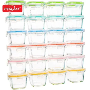 Pyglass Pack of 24 Small Glass Containers Baby Food Storage Containers with Locking Lids