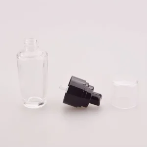 Ready Sale Liquid Foundation Bottle Transparent Glass Body Black White Shoulder Sleeve Lid Pump Head Empty Cosmetic Container