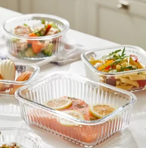 Rechthoekige Voedselcontainer Van Hoogwaardig Borosilicaatglas Met Een Deksel Van Gehard Glas En Kunststof
