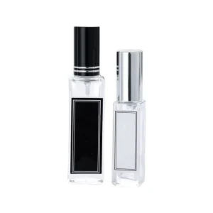 Rectangle Cosmetic Glass Perfume Bottle 5ml 10ml 15ml Black Gold Silver Aluminum Cover Screen Printed Pump Sprayer