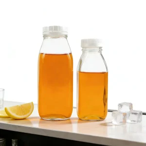 Rectangle Glass Beverage Bottle 10oz 16oz 32oz with Cap for Juice Milk and Cold Brew