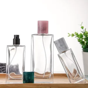 Rectangle Glass Perfume Bottle 30ml 50ml 100ml with Pump Sprayer and Carton Packaging