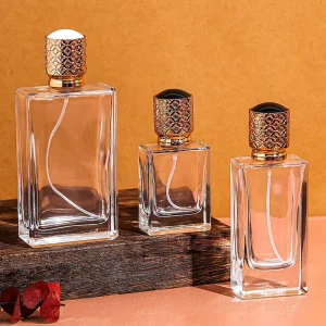 Rectangle Glass Perfume Bottle with Aluminum Cap Pump Sprayer Carton 30ml 50ml 100ml Custom Color Custom Logo