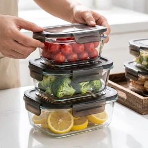 Rectangular Borosilicate Glass Food Storage Container Bento Lunch Box with Airtight Lid