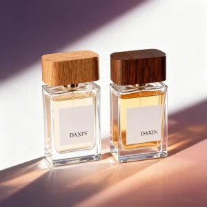 Rectangular Glass Perfume Spray Bottle 30ml 50ml 100ml with Custom Logo Sticker and Wooden Cap