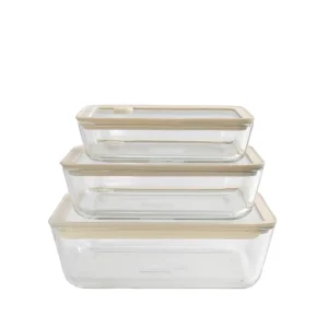 Rectangular Transparent Glass Container Kitchen Food Storage Containers Glass with Airtight Lid