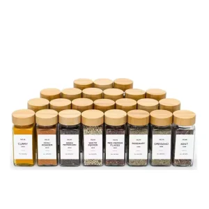 Recyclable 4 Oz Square Glass Spice Jar Set with Wooden Bamboo Lid