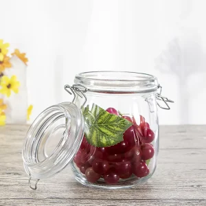 Recyclable Airtight Transparent Glass Food Storage Bottle with Glass Lid