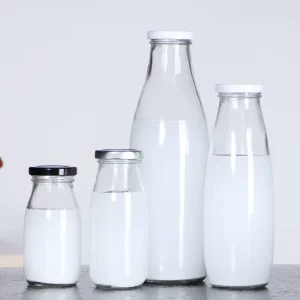 Recyclable Food-Grade Glass Milk Beverage Bottle with Cap
