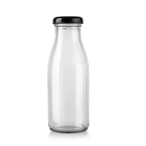 Recyclable Glass Beverage Bottles 250ml 500ml 1000ml Clear Empty Bottles with Caps for Milk Juice Drinks