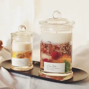 Recycled Scented Clear Glass Candle Jars with Glass Lids for Candle Making