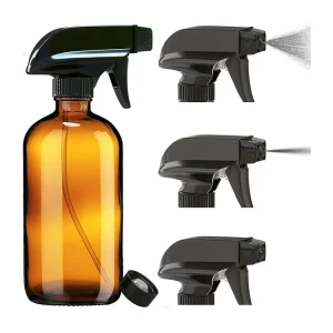 Refillable Amber Glass Cleaner Spray Bottles, 6oz, 8oz, 10oz, or 16oz, with Trigger Head
