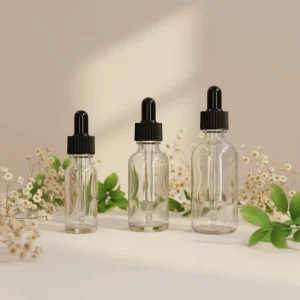 Refillable Clear Glass Essential Oil Bottles with Dropper Cap 15ml 30ml 60ml Custom Logo and Screen Printing