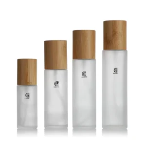 Refillable Cylinder Clear Frosted Glass Bottle with Bamboo Lid Lotion 60ml 100ml 120ml 150ml Capacity