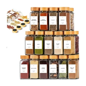 Refillable Empty Square Spice Bottles Glass Spice Jars Kitchen Storage Bottles 4oz Glass Seasoning Jars With Bamboo Cap