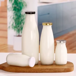 Refillable Glass Bottles 100ml 200ml 250ml 300ml 500ml 1L with Cap for Milk Juice Tea and Beverages