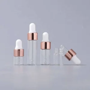 Refillable Mini Frosted Glass Dropper Bottle with Rose Gold Accent Cap for Sample Serum and Aromatherapy Oil