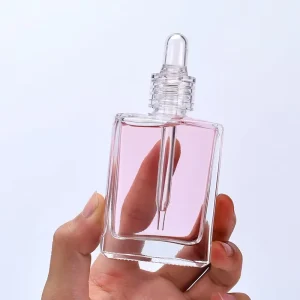 Refillable Square Glass Dropper Bottles with Clear Tops for Essential Oils and Liquid Storage