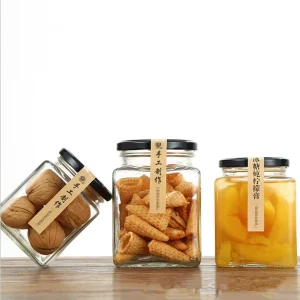 Refillable Square Glass Storage Jar with Lid for Salsa, Jam, Pickles, and Spices 180ml 280ml 500ml 730ml