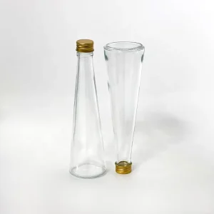 Refillable Tapered Glass Drinking Bottles with Aluminum Cap for Juice, Beverage, Liquor, and Spirits