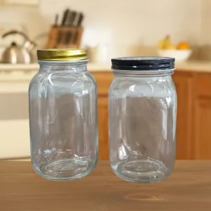 Regular Wide Mouth 33oz 1000ml Empty Clear Canning Jar Food Storage Glass Round Mason Jar With Lids