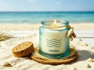 Relaxlines Ocean Inspired Scented Candle Long Lasting Soy Wax Candle in Frosted Blue Glass Jar for Summer & Home Decor